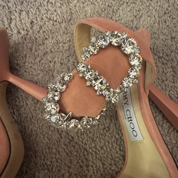 Jimmy Choo Suede Heels with Rhinestone Buckle - Picture 10 of 11